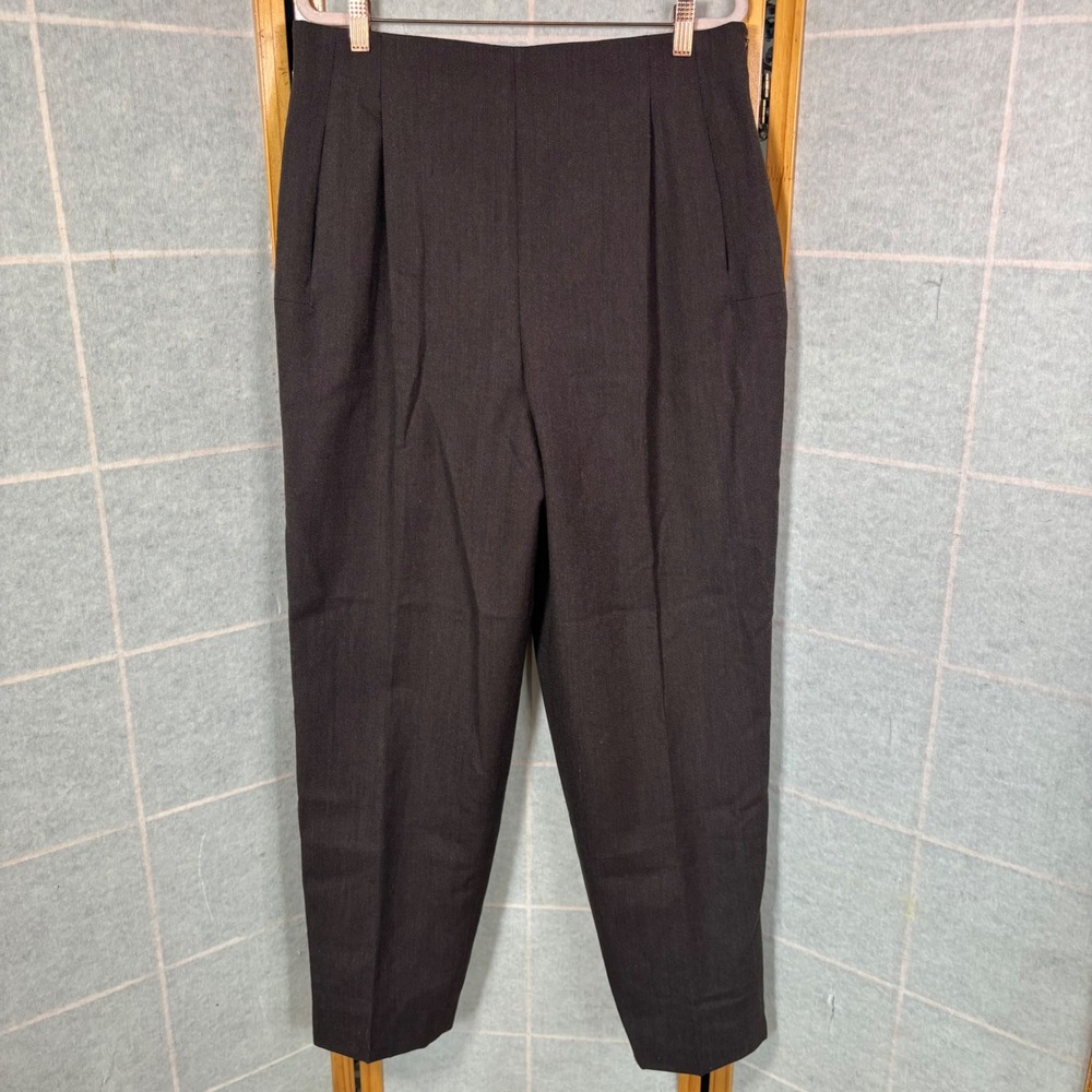 Harve Benard Sport Tapered Trousers‎ 16 Brown Wool Pleated High Rise Ankle Slit